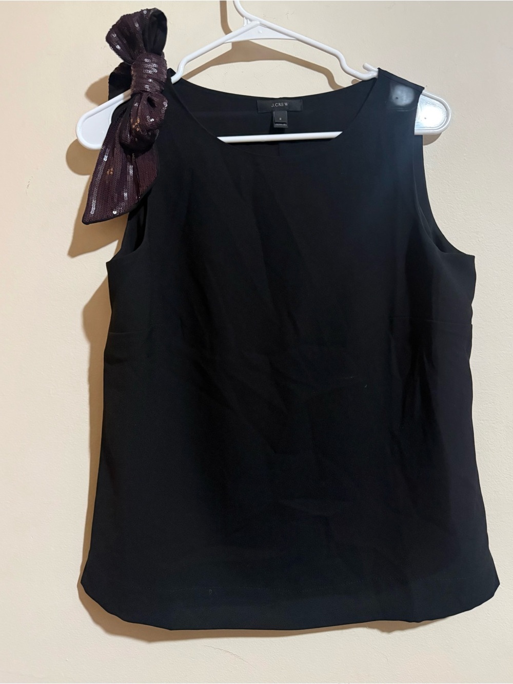 J. Crew Black Sleeveless Bow-Accent Shell Top